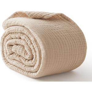 Cooling Throw Blanket Twin XL 66" x 90", 6 Layers Muslin Blankets 100% Cotton, Breathable and Lightweight Twin Blanket for Bed, Soft Bedspread, Gauze Bedding for All Season, Beige Linen