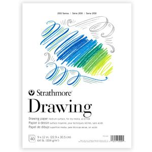 Strathmore 200 Series Drawing Paper, Tape Bound Pad, 9x12 inches, 40 Sheets (64lb/104g) - Artist Paper for Adults and Students - Charcoal, Colored Pencil, Ink, Pastel, Marker