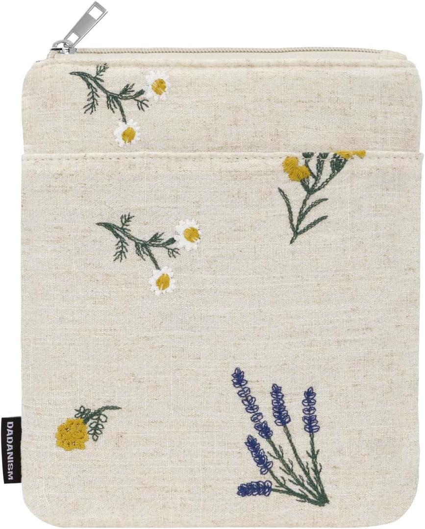 Dadanism 6-7 Inch Embroidered Flower Padded Sleeve for All-New 7" Kindle Paperwhite, 7" Kindle Colorsoft, 6" Kindle, Protective Sleeve Case for 6" Kobo Clara BW/Colour E-Reader, Hemp Plants