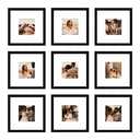 BSRHOME 8x8 Picture Frame Set of 9, Display Pictures 4x4 with Mat or 8x8 without Mat, Multi Collage Gallery Square Photo Frames for Wall or Tabletop, Black