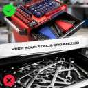 8-Piece Magnetic Socket and Wrench Organizer Set, Metric & SAE, 1/4", 3/8", 1/2"Drive Detachable Socket Storage Tray, 24-Slot Wrench Holder with Non-Slip Handle & Lock Cover for Toolbox Drawer Storage