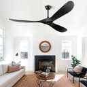 ABZ 72 Inch Ceiling Fans without Lights, Large Ceiling Fans no Lights with Remote Control, 3 Blade Solid Wood Indoor Black Outdoor Ceiling Fan for Patios Living Room Bedroom