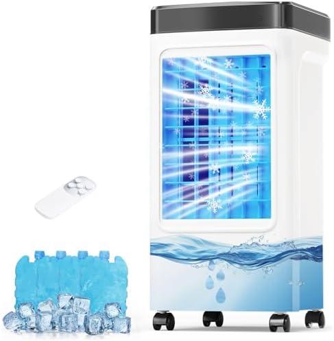 Windowless Air Conditioner, Swamp Cooler w/ 1.6Gal Tank, 20H Continuous Cooling, Evaporative Air Cooler 4 w/Modes & 3 Speeds, Remote Control, 7H Timer, 4 Ice Packs, Portable AC Unit for Indoor