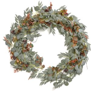 Ling's Moment Eucalyptus Flower Greenery Garland with Willow Leaves 2pcs, 5.9ft Hanging Italian Ruscus Vines Rustic Wreath Swags for Table Centerpieces Wedding Arch Decor, Terracotta Flowers