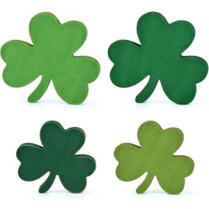 2 x St. Patrick's Day Shamrock Decorations, Wooden Saint Patrick Day Irish Ornament Wood Sign Tiered Tray Decor Set of 4, Green Clover Table Top Decoration for Home, Shelf, Door, Office Party