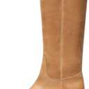 DOEYG Women's Banana Knee High Boots Square Toe Chunky Block Heel Tall Boots Wide Calf Fashion Comfortable Casual Pull on Long Boots (7.5, Tan)
