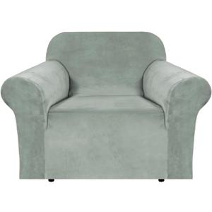 H.VERSAILTEX Stretch Velvet Armchair Cover Couch Covers 1 Cushion Chair Slipcover for Living Room Furniture Cover Crafted from Thick Comfy Rich Velour (Chair 31"-49", Sea Grass)