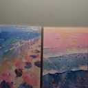 Trendy Summer Wall Art Blue Beach Poster Pink Sky Canvas Preppy Ocean Surf Print Beachy Painting Coastal Picture Aesthetic for Teen Girls Dorm Bedroom Apartment Decoration 16x24inch Framed and Vintage Pink Beach Umbrella Poster Blue Coastal Wall Art, 2 Pcs 