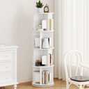 Wooden Rotating White Bookshelf Tower - Solid Wood 4 Tier 51" H Tall Round Corner 360 Spinning Revolving Bookcase Modern Bookshelves for Small Space, Home Office, Bedroom, Kids Rooms