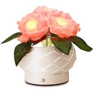 Roses Flower Touch Table Lamp,Rechargeable Cordless 3-Colour Dimming Small Night Light for Festival Housewarming Home Decor Birthday Gifts for Bedroom, Living Room Dining Room