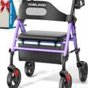 HOMLAND Foldable Rollator Walkers with Seat for Seniors, 8'' Big Wheels, 350 lb. Weight Capacity, Adjustable Handles and Seat Height, Lightweight Rolling Walker, Purple