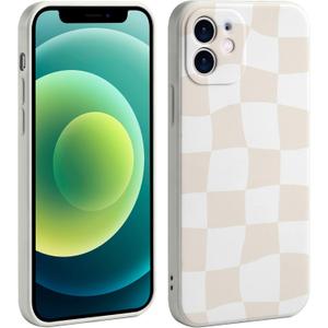 Checkered Phone Case for iPhone 12 Case for Girls Women Soft Slim Shockproof Cute Print Design Cases Compatible with iPhone 12 -Beige