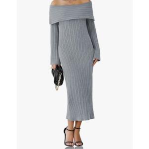 Saodimallsu Womens Off Shoulder Maxi Sweater Dress Long Sleeve Bodycon Sexy Elegant Club Party Knit Dresses, XS