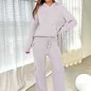 ANRABESS Womens Two Piece Outfits Casual Knit Hooded Sweater Straight Leg Pants Set 2025 Fall Lounge Travel Clothes (XL)