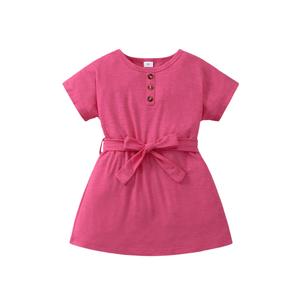 Saeaby Kids Girls Clothes 6T Girl Clothes Boho Short Sleeve Ruffle Casual Playwear Sundress Toddler Little Girls Outfits Hot Pink Dresses Size 7 for Kids (Pink)