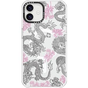 for iPhone 12 Case/iPhone 12 Pro Case 6.1 inch,Compatible with MagSafe,Cute Design Dragon Print Pattern,Magnetic Shockproof Protective Mag Safe Clear TPU Bumper Cases Cover for Women Girls (16-dragons and flowers/Black)