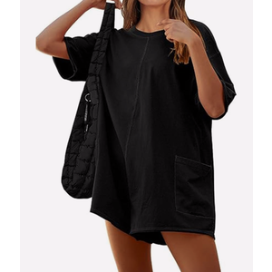 CHARTOU Women Oversized T Shirt Romper Short Sleeve Jumpsuit Overall Athletic Workout Modest Mini Tee Romper