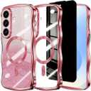 Glitter for Galaxy S26 Case with Camera Lens Protector,[Privacy Screen Protector] Bling Sparkle Protective Magnetic Phone Case for Women Shiny Gradient Cover for Galaxy S26 Pink