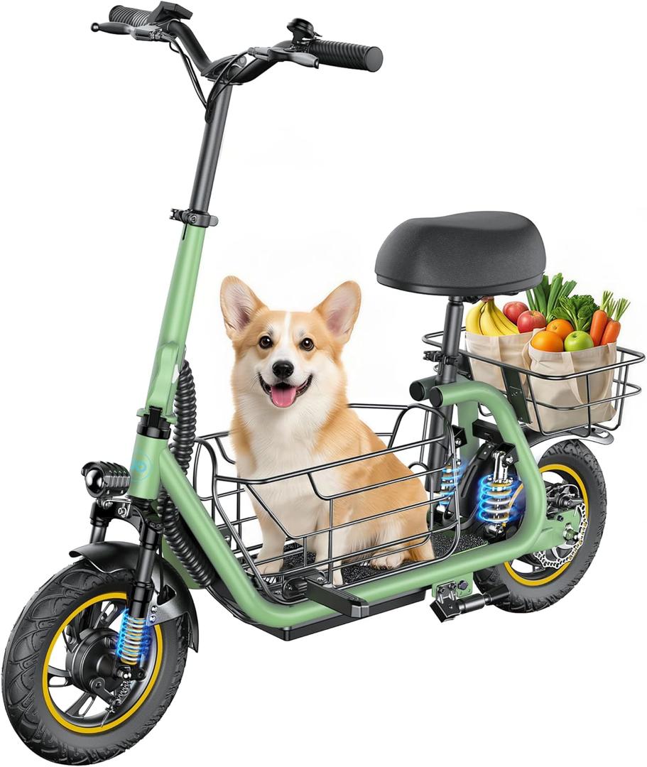 Gyroor C1Pro Electric Scooter with Seat for Adults, Foldable Commuter E-Scooter, 25-Mile Range & 19 MPH Top Speed, 12" Pneumatic Tires, Dual Suspension for Daily Commuting