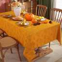 SASTYBALE Thanksgiving Fall Amber/Mustard Jacquard Tablecloth (60x84 Inch Rectangle) - Elegant Damask Fabric, Spill proof Wrinkle Resistant Vintage Style for Harvest Dinner Gatherings