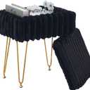 Wimarsbon Storage Ottoman, Vanity Stools with Metal Legs, 16.5" x 11.8" x 18" Modern Faux Mink Fur Footstool, Makeup Chair with Anti-Slip Feet, Accent Table,Footrest,Storage Bench for Bedroom (Black)