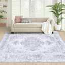 Area Rug 4x6 Vintage Rug, Machine Washable Vintage Distressed Medallion Rug Non-Slip Soft Low Pile Large Indoor Rugs for Bedroom Kitchen Dining Room Office(LightGrey,4'x6')
