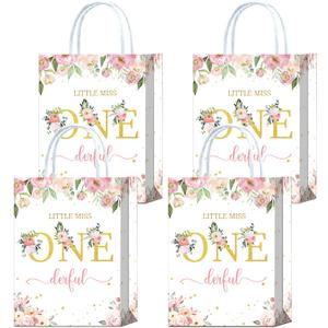 Tyndallrays 16 Pieces Miss Onederful One First Birthday Party Favors Bags,Onederful 1st Birthday Girl Gift Snacks Treat Candy Party Favors Bags with Handles for Girls 1st Birthday Party Decorations