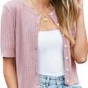 Newshows Womens Cropped Cardigan Sweaters 2025 Summer Lightweight Short Sleeve Bolero Shrug Hollow Out Button Down Tops (Purple, XL)