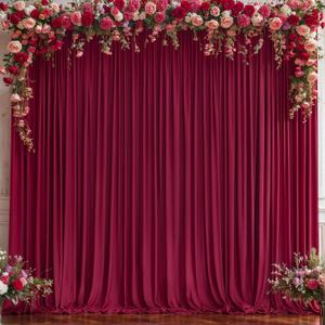 8x10FT Burgundy Backdrop Curtains for Wedding, Wrinkle Free Polyester Photography Backdrop Drapes for Baby Shower Birthday Parties Valentine's Day Stage Background Stand Decorations 4x10ft,2 Panels