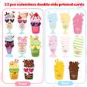 32 Pack Valentines Day Cards with Crazy Straws for Gifts Exchange Valentines Party Favors