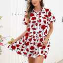 Skoinvb Women's Summer Short Puff Sleeve Floral Dress Button Down Loose Fit Casual Shirt Dresses Red XXL (White, XXL)