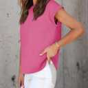 ZESICA Womens Summer Cap Sleeve Crewneck Tops Casual Loose Striped T-Shirts Basic Tees (Pink, M)