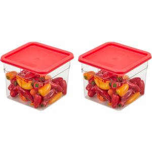 Cambro Food Storage Container with Lid (2 Pack) - Classic Series Square with Red Lid - 6 QT (Quart) - Commercial Grade for Food Prep (Clear)