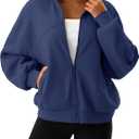 SOFIA'S CHOICE Women Sweatshirt Cute Ladies Streetwear Hoodies Pullover Plain Zipper Sweatshirts Jackets with Pockets Blue Grey Small (Blue, S)