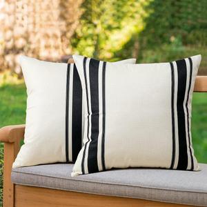 OTOSTAR Pack of 2 Outdoor Waterproof Decorative Pillow Covers 16x16 Inch Linen Geometry Pillowcases Cushion Case Garden Throw Pillow Covers Pillows Shell for Patio Furniture Couch Tent Balcony (Black)