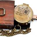 Vintage Brass Compass with Leather Case Engraved Not All Those Who Wander are Lost Antique Pocket Navigation Compass Gift for Travel Lovers, Hiking, Graduation, Birthday, Christmas