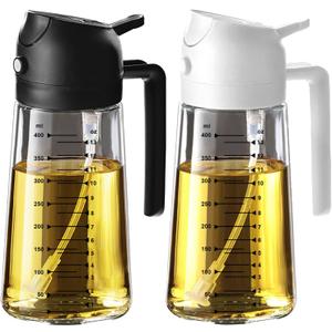 TrendPlain 16oz/ 470ml Glass Olive Oil Sprayer for Cooking – 2 in 1 Olive Oil Dispenser Bottle for Kitchen Gadgets and Air Fryer Accessories, Salad, BBQ - Black & White