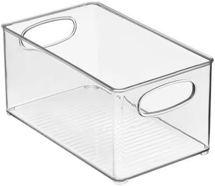 MDesign Plastic Kitchen Organizer - Storage Holder Bin with Handles for Pantry, Cupboard, Cabinet, Fridge/Freezer, Shelves, Counter - Holds Canned Food, Snacks - Ligne Collection - 4 Pack - Clear