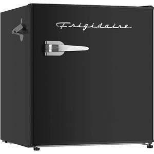 Frigidaire Retro Compact Fridge with Chiller, Countertop, Built-in Bottle Opener, Compact Refrigerator 1.6 cu ft, Mini Fridge for Office, Bedroom, Dorm Room or Cabin - 16" D x 18" W x 18.5" H (Black)