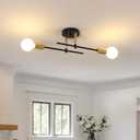 Sputnik Light Fixture, 2 Lights Industrial Black Modern Sputnik Chandelier Semi Flush Mount Ceiling Light Fixture for Bedroom, Dining Room, Bathroom, Hallway, Living Room (2-Lights Black&Gold)