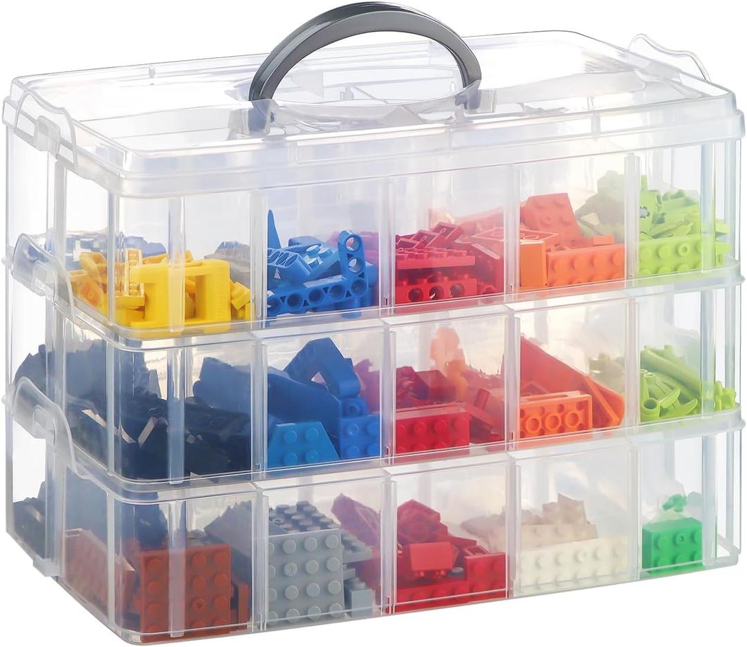Storage Box for Lego, Stackable Storage Organizer with 30 Compartments for Lego,for Barbie Dolls, for Hot Wheel Toy Bins for kids organizer, Clear Toy StorageBin (Transparent)
