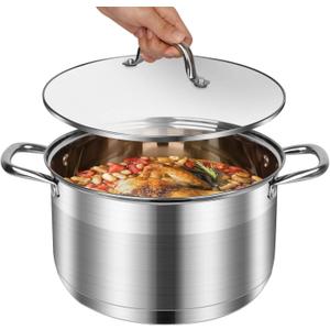 10-Quart Stainless Steel Soup Pot with Lid  Large Stockpot for Pasta, Boiling, and Soup Making  Induction Compatible, Dishwasher Safe  Heavy Duty Kitchen Cookware