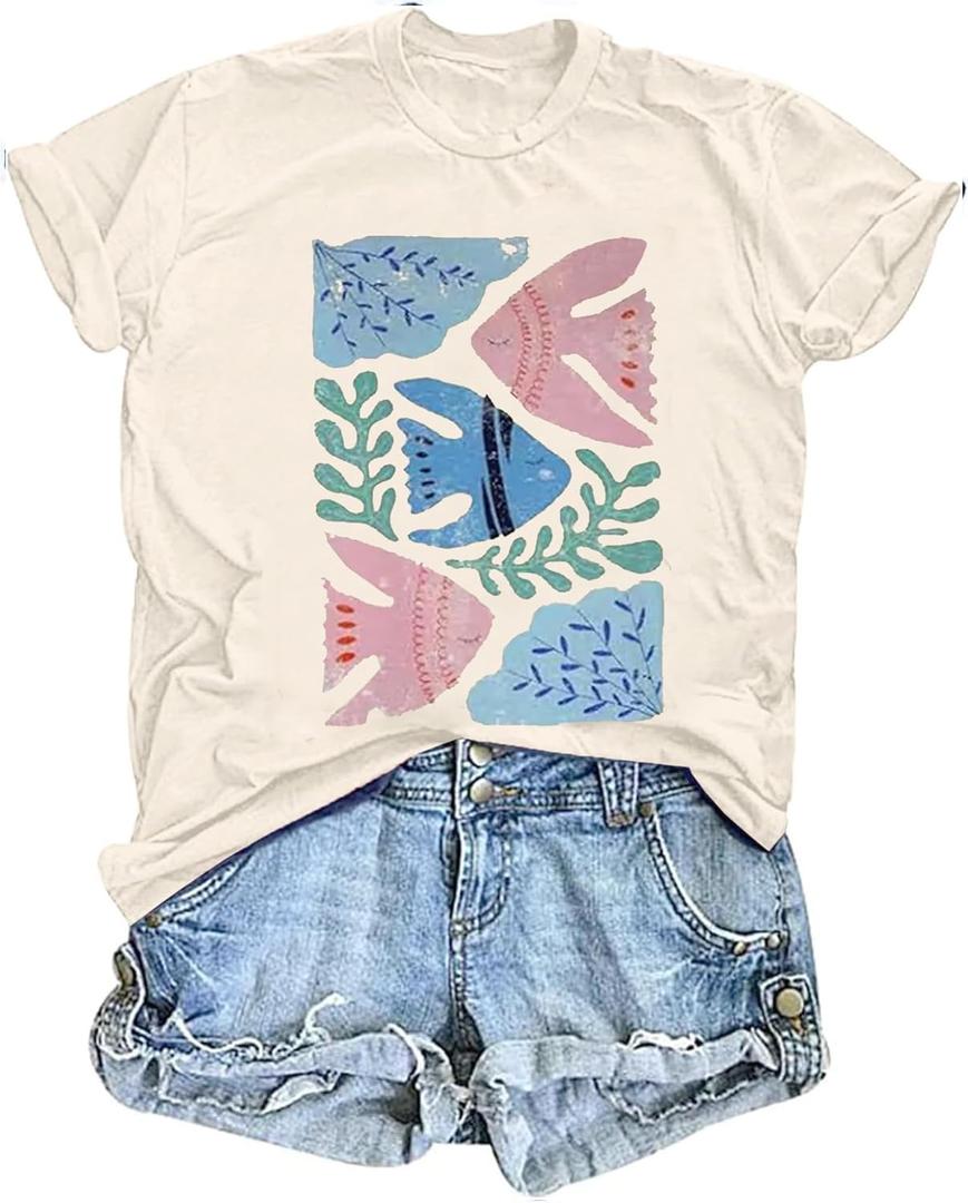 Vintage Wildflowers Graphic Shirt Women's Casual Holiday Short Sleeved T-Shirt Boho Floral Printed Tee Fall Tops, S