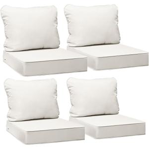 AAAAAcessories Outdoor Chair Cushions, 24 x 24 x 5 + 19 in, Set of 4 | Patio Furniture Replacement Seat Cushions, Fade-Resistant, Waterproof, Removable Cover with Ties, Linen White