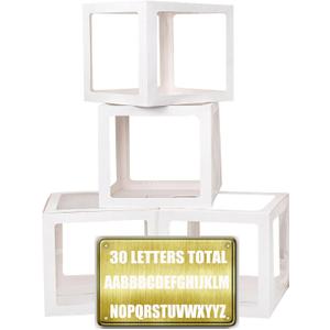 Baby Boxes with 30 PCS Letters, 4 Transparent Balloon boxes for Gender Reveal Birthday Wedding Baby Shower Decorations