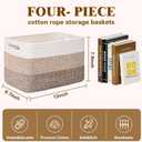 Storage Baskets for Organizing, 4 Pack Baskets for Shelves, Decorative Storage Bins for Shelves, Cotton Rope Storage Basket with Handles, Woven Basket for Storage, 13''Lx8.7''Wx7.9''H, Gradient Brown