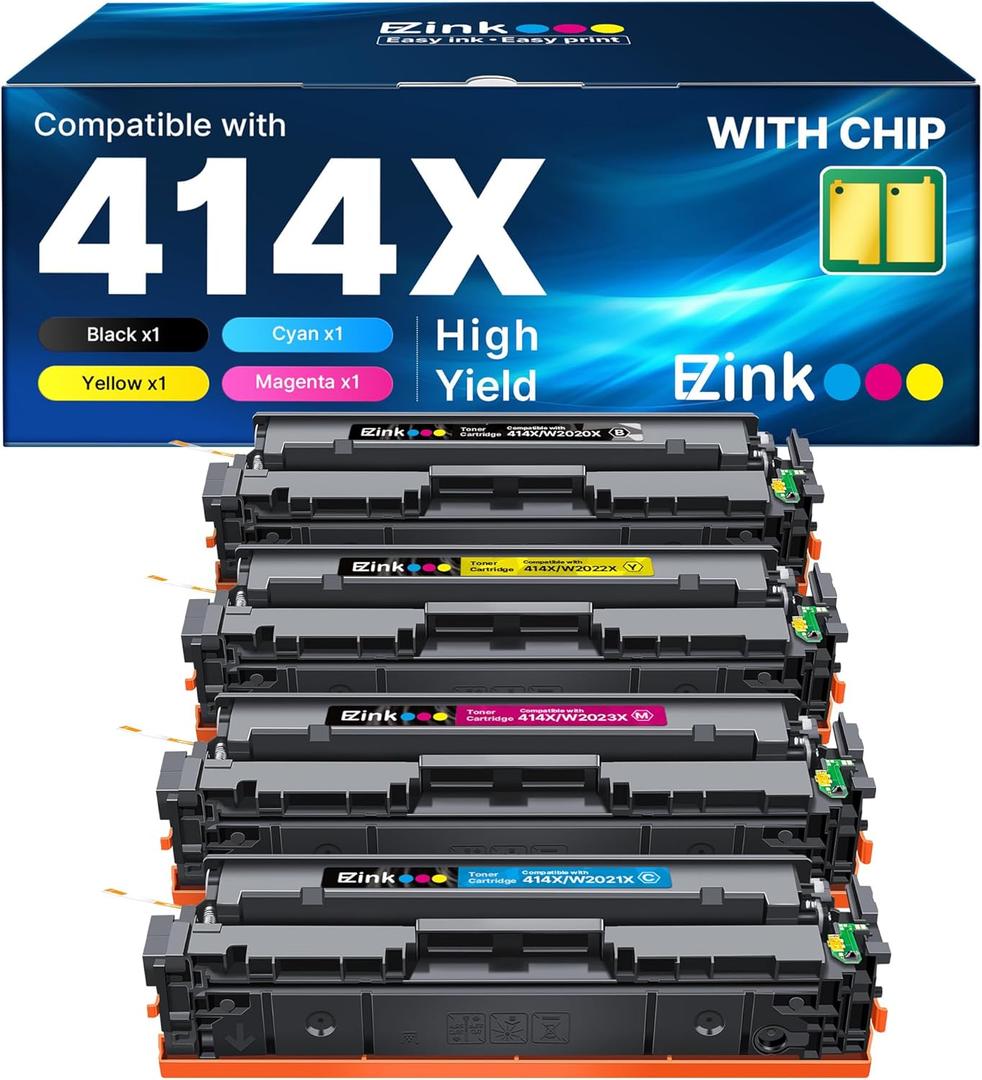 E-Z Ink 414X Toner Cartridges Compatible Replacement for HP 414X 414A W2020X Toner to Use with HP Color LaserJet Pro MFP M479fdw M479fdn M454dw M454dn M479 (4 Pack High Yield with Chip)