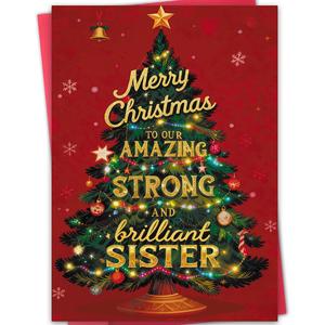 2 x Bestmelo Sister Christmas Card, Sister Christmas Gifts with Premium Envelope, 8x5.3 Inches, Double-Sided