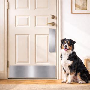 Panther Armor 8x34 Inch Door Silver Kick Plate & 4x12 Inch Door Push Plate Set, 1mm Thick Stainless Steel, Anti-Corrosive Metal Door Protectors for Dog Scratching, Durable Scratch Guards for Doors