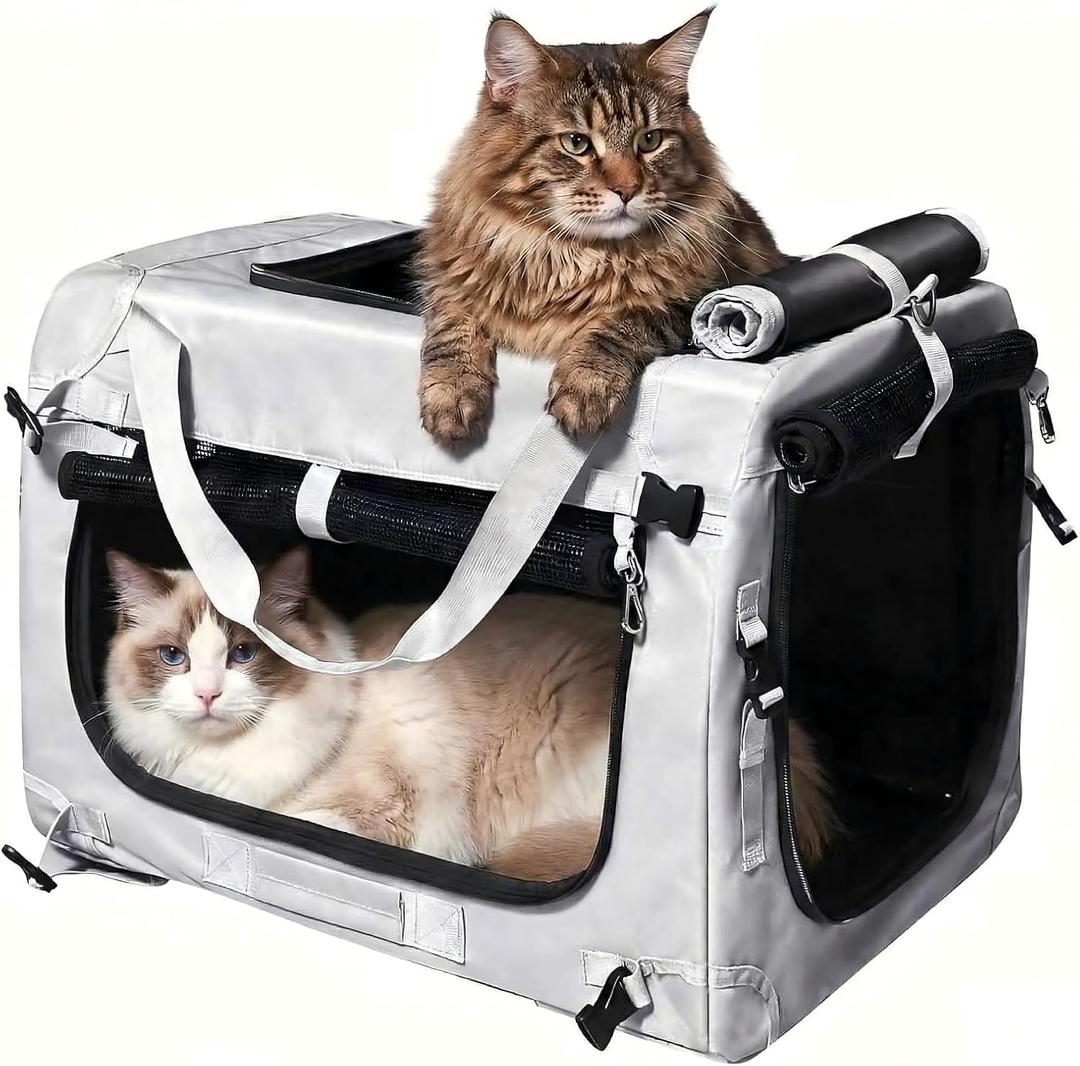 Extra Large Cat Carrier for Large Cats or 2 Small Cats - Soft-Sided Pet Carrier for Car Travel, Top Load, 4 Openings, Anti-Sag Iron Frame, Anti-Sagging pad, Zipper Lock Buckle, Foldable